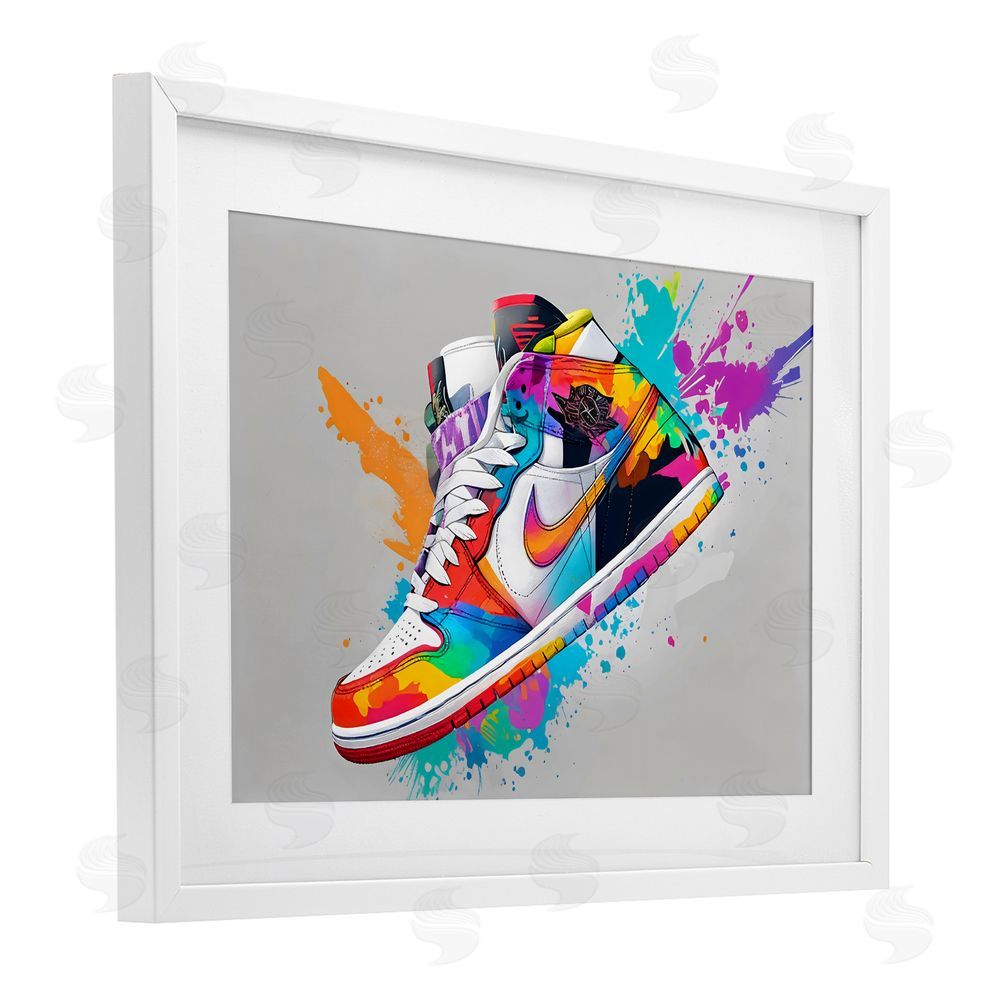 Creative Studio Hightop Sneaker with Splatter White Framed Print Under Glass Wall Art