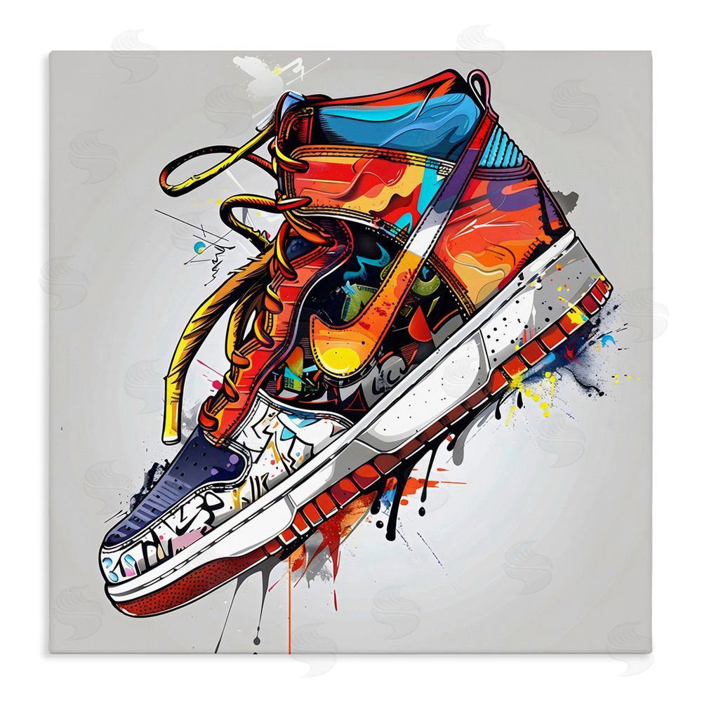Creative Studio Graffiti Sneaker with Laces Stretched Canvas Wall Art
