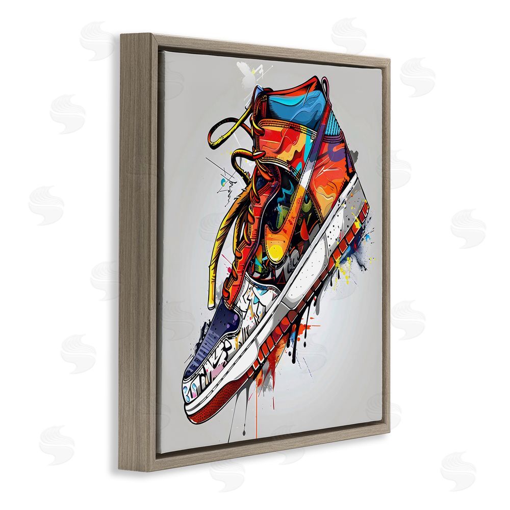 Creative Studio Graffiti Sneaker with Laces Brown Floating Framed Canvas Wall Art