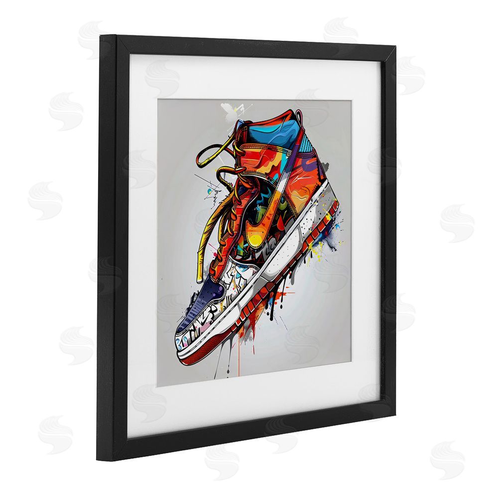 Creative Studio Graffiti Sneaker with Laces Black Framed Print Under Glass Wall Art