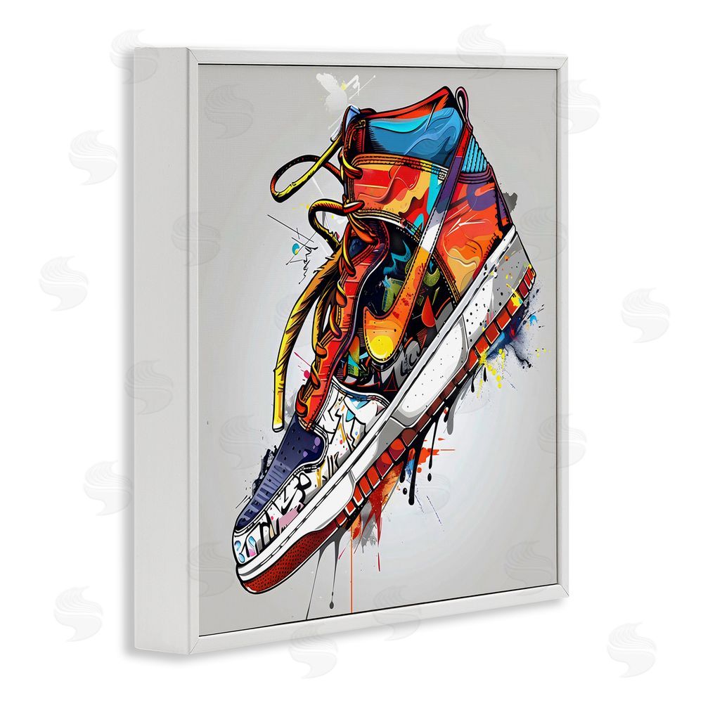 Creative Studio Graffiti Sneaker with Laces White Framed Giclee Wall Art