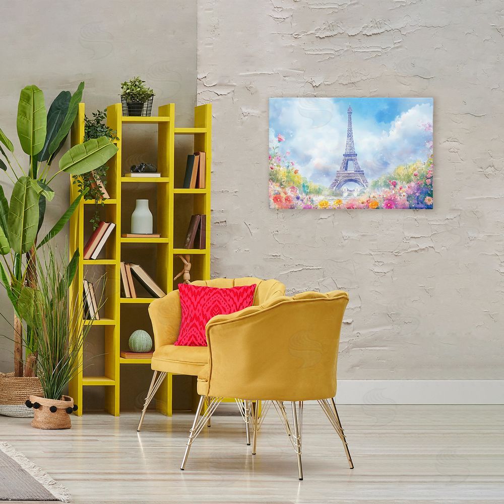 Creative Studio Rainbow Spring at Eiffel Tower Stretched Canvas Wall Art in Room