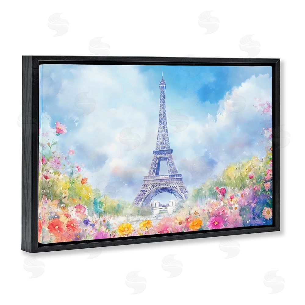 Creative Studio Rainbow Spring at Eiffel Tower Black Floating Framed Canvas Wall Art