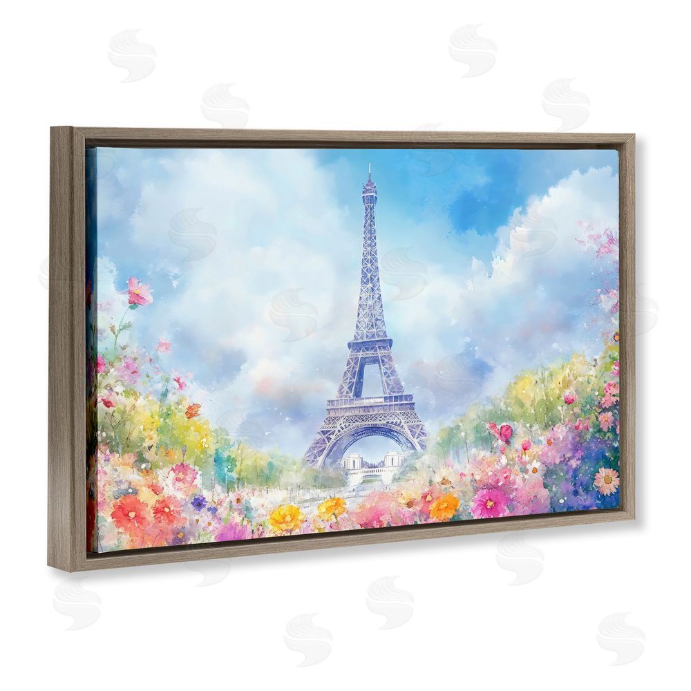 Creative Studio Rainbow Spring at Eiffel Tower Brown Floating Framed Canvas Wall Art