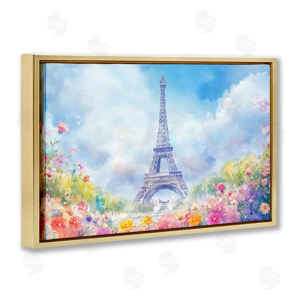 Creative Studio Rainbow Spring at Eiffel Tower Gold Floating Framed Canvas Wall Art