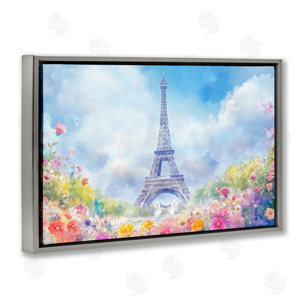Creative Studio Rainbow Spring at Eiffel Tower Gray Floating Framed Canvas Wall Art