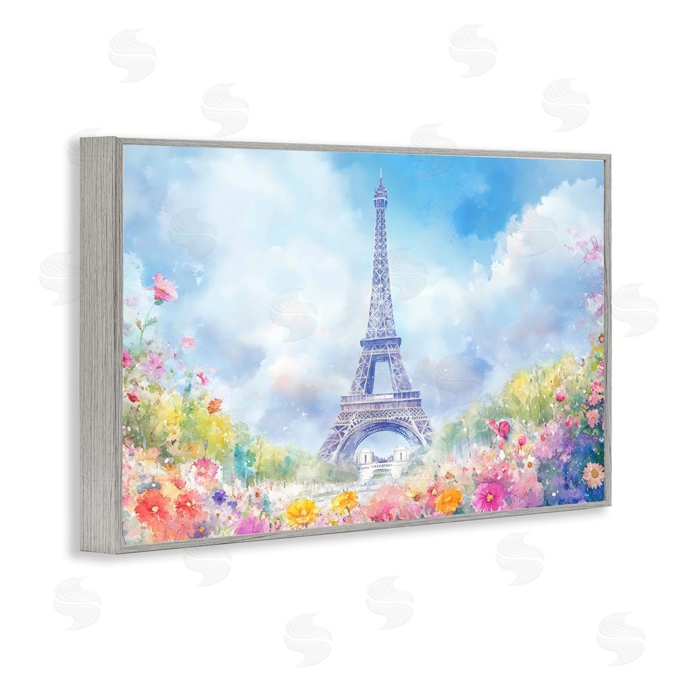 Creative Studio Rainbow Spring at Eiffel Tower Gray Framed Giclee Wall Art