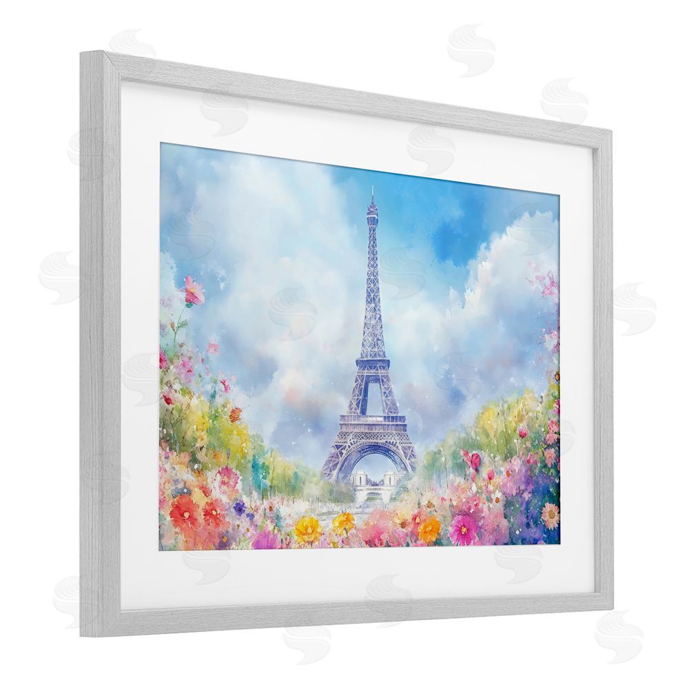 Creative Studio Rainbow Spring at Eiffel Tower Gray Framed Print Under Glass Wall Art