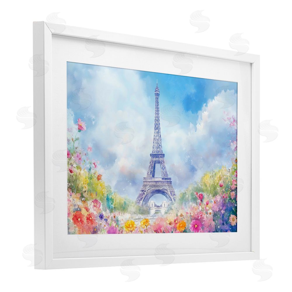 Creative Studio Rainbow Spring at Eiffel Tower White Framed Print Under Glass Wall Art