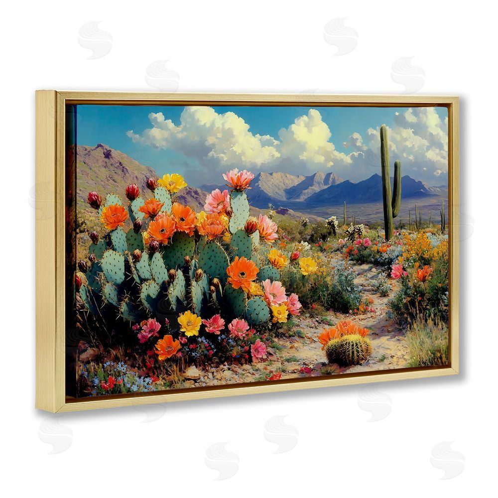 Franklyn Gregory Vibrant Cacti in Desert Gold Floating Framed Canvas Wall Art Print