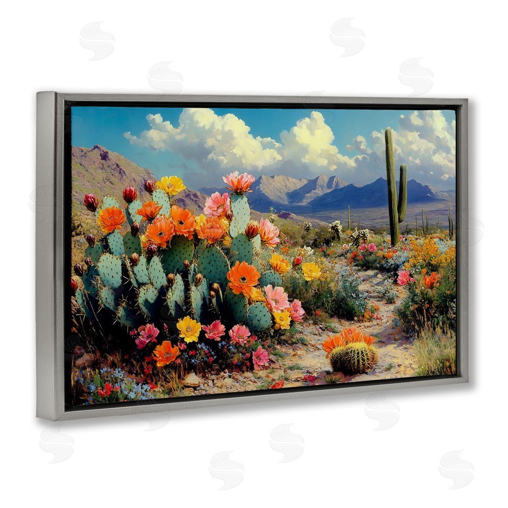 Franklyn Gregory Vibrant Cacti in Desert Gray Floating Framed Canvas Wall Art Print