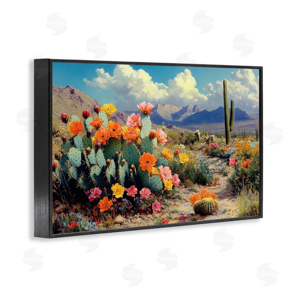 Franklyn Gregory Vibrant Cacti in Desert Black Framed Giclee Wall Art Print