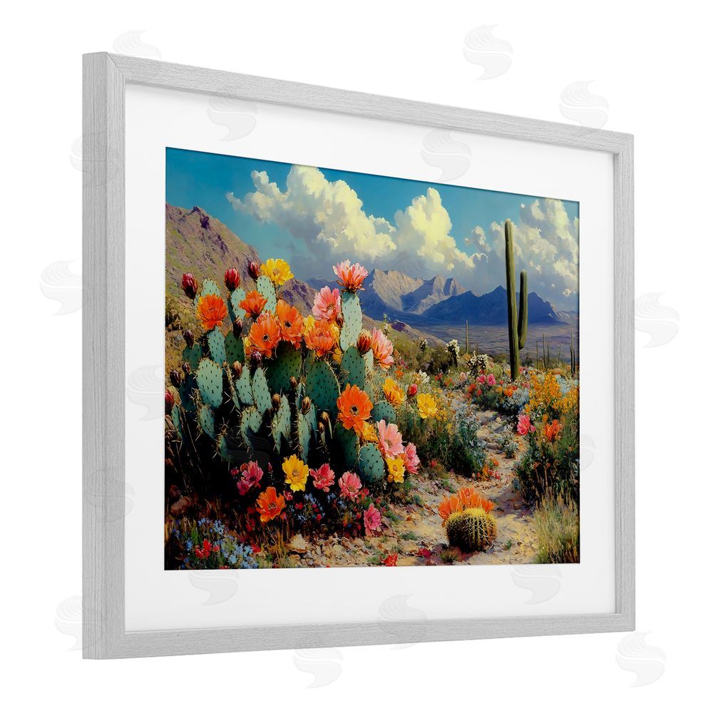 Franklyn Gregory Vibrant Cacti in Desert Gray Framed Print Under Glass with White Mat Wall Art
