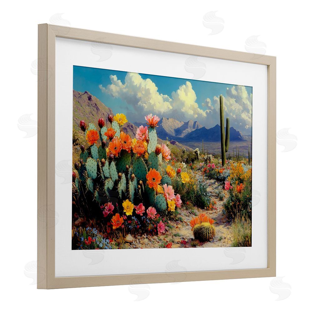 Franklyn Gregory Vibrant Cacti in Desert Brown Framed Print Under Glass with White Mat Wall Art