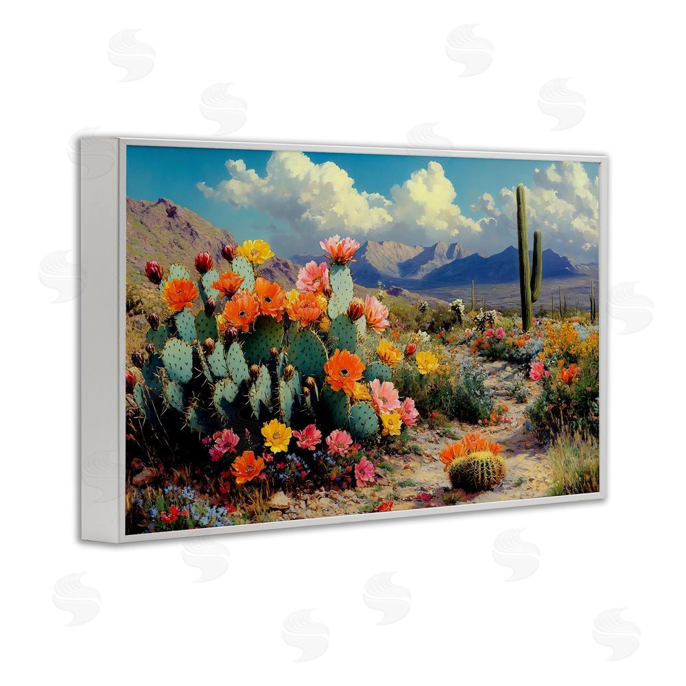 Franklyn Gregory Vibrant Cacti in Desert White Framed Giclee Wall Art Print