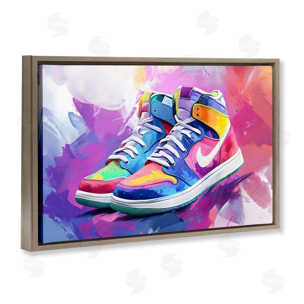 Creative Studio Stylish Vintage Sneakers Brown Floating Framed Canvas Wall Art Print