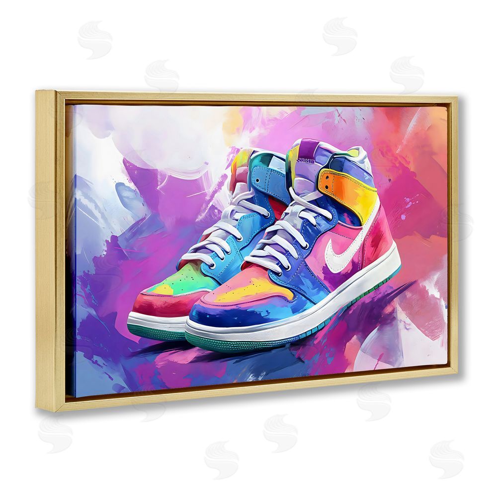 Creative Studio Stylish Vintage Sneakers Gold Floating Framed Canvas Wall Art Print