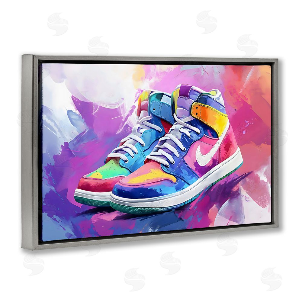 Creative Studio Stylish Vintage Sneakers Gray Floating Framed Canvas Wall Art Print