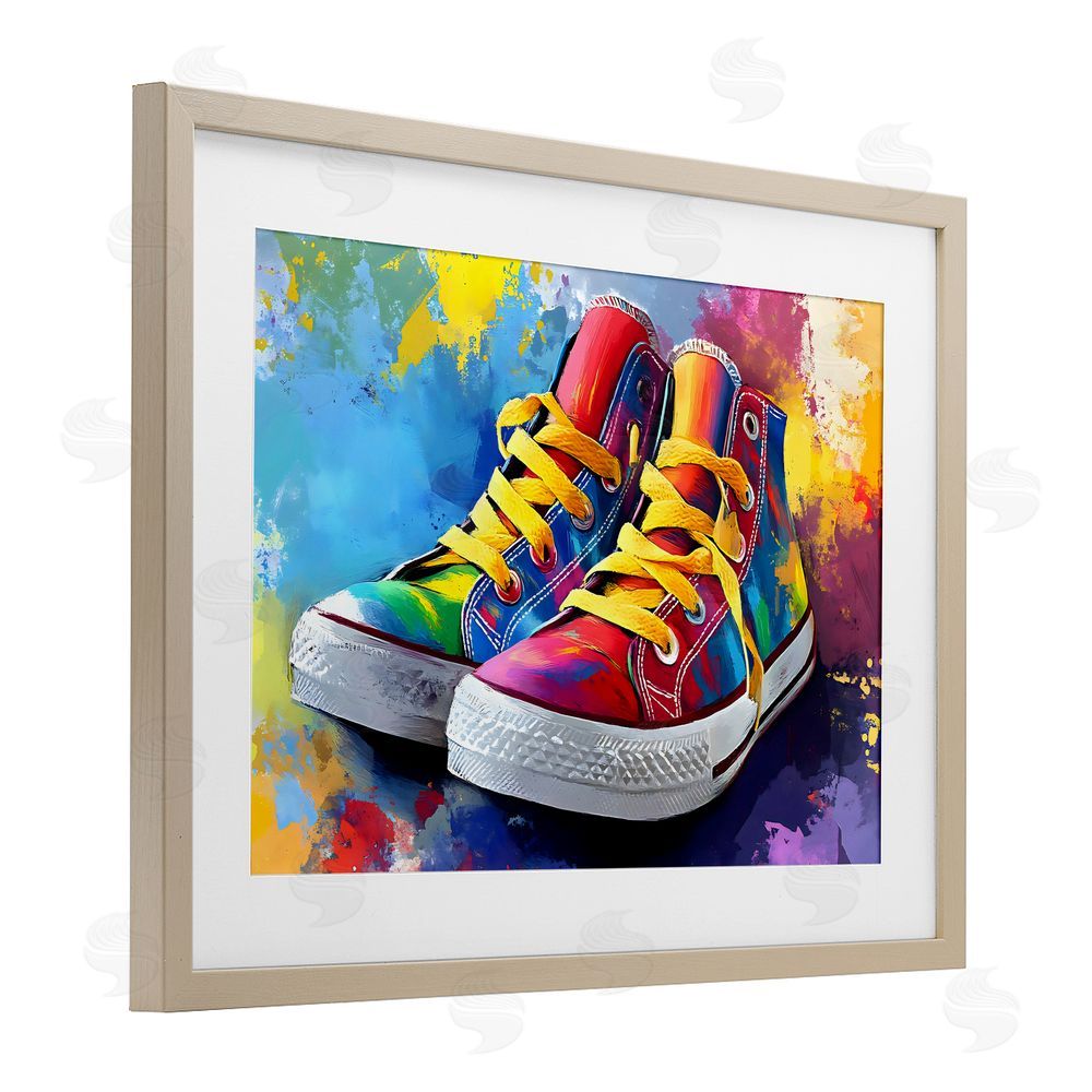 Creative Studio High Tops with Yellow Laces Brown Framed Print Under Glass Wall Art