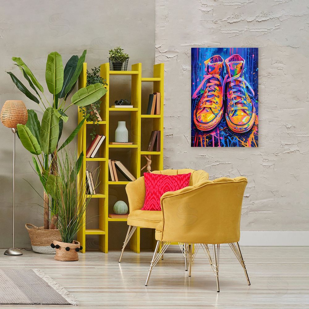 Creative Studio Moody Converse with Neon Splash Stretched Canvas Wall Art in Room