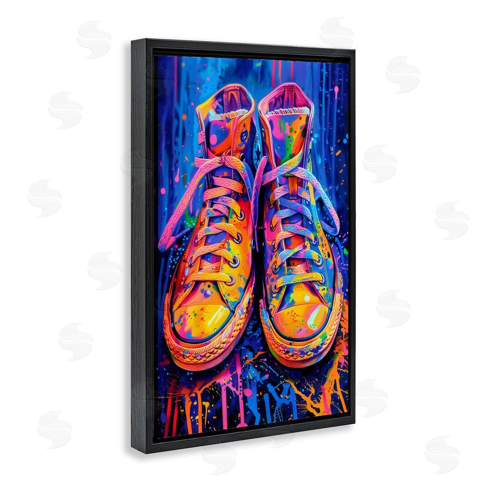 Creative Studio Moody Converse with Neon Splash Black Floating Framed Canvas Wall Art