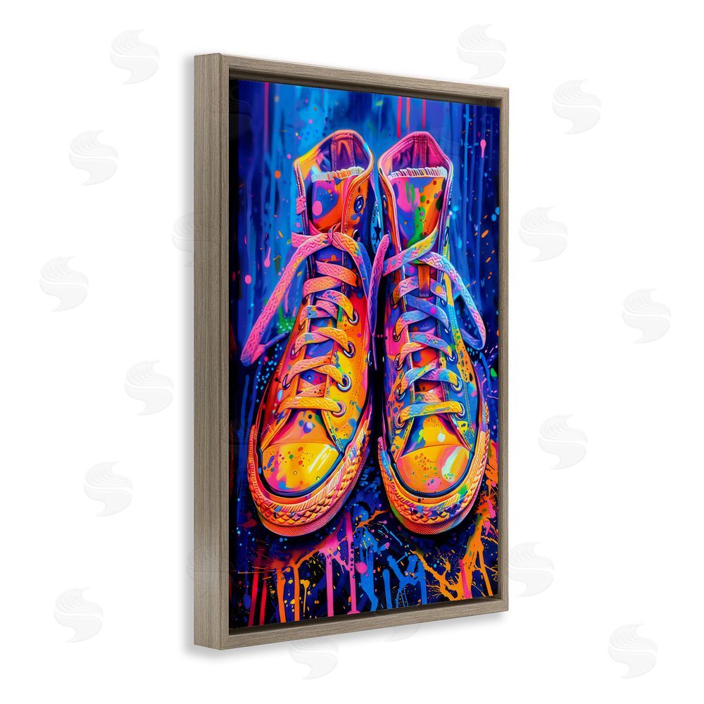 Creative Studio Moody Converse with Neon Splash Brown Floating Framed Canvas Wall Art