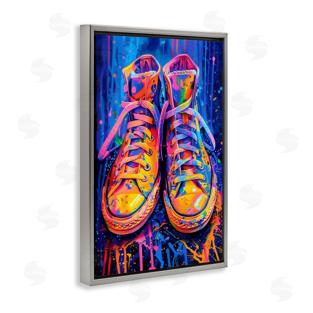 Creative Studio Moody Converse with Neon Splash Gray Floating Framed Canvas Wall Art