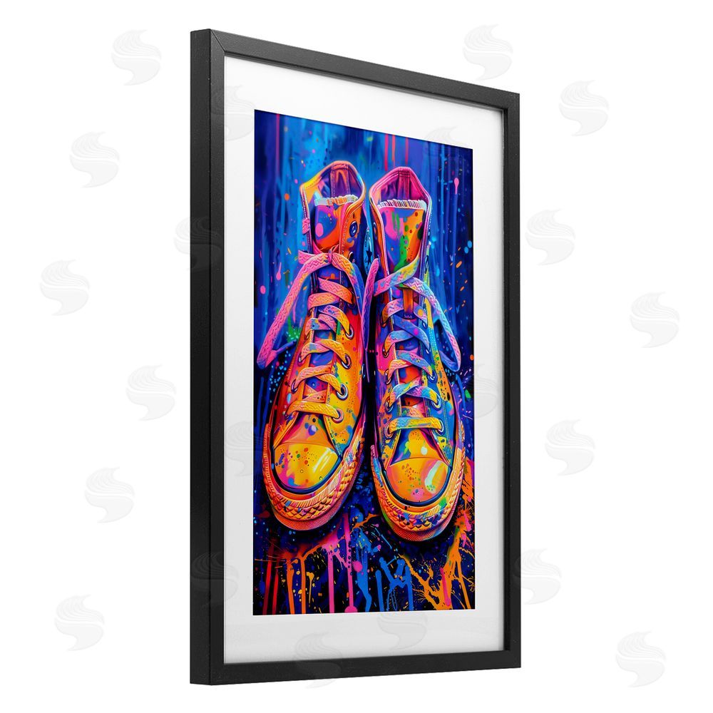 Creative Studio Moody Converse with Neon Splash Black Framed Print Under Glass Wall Art