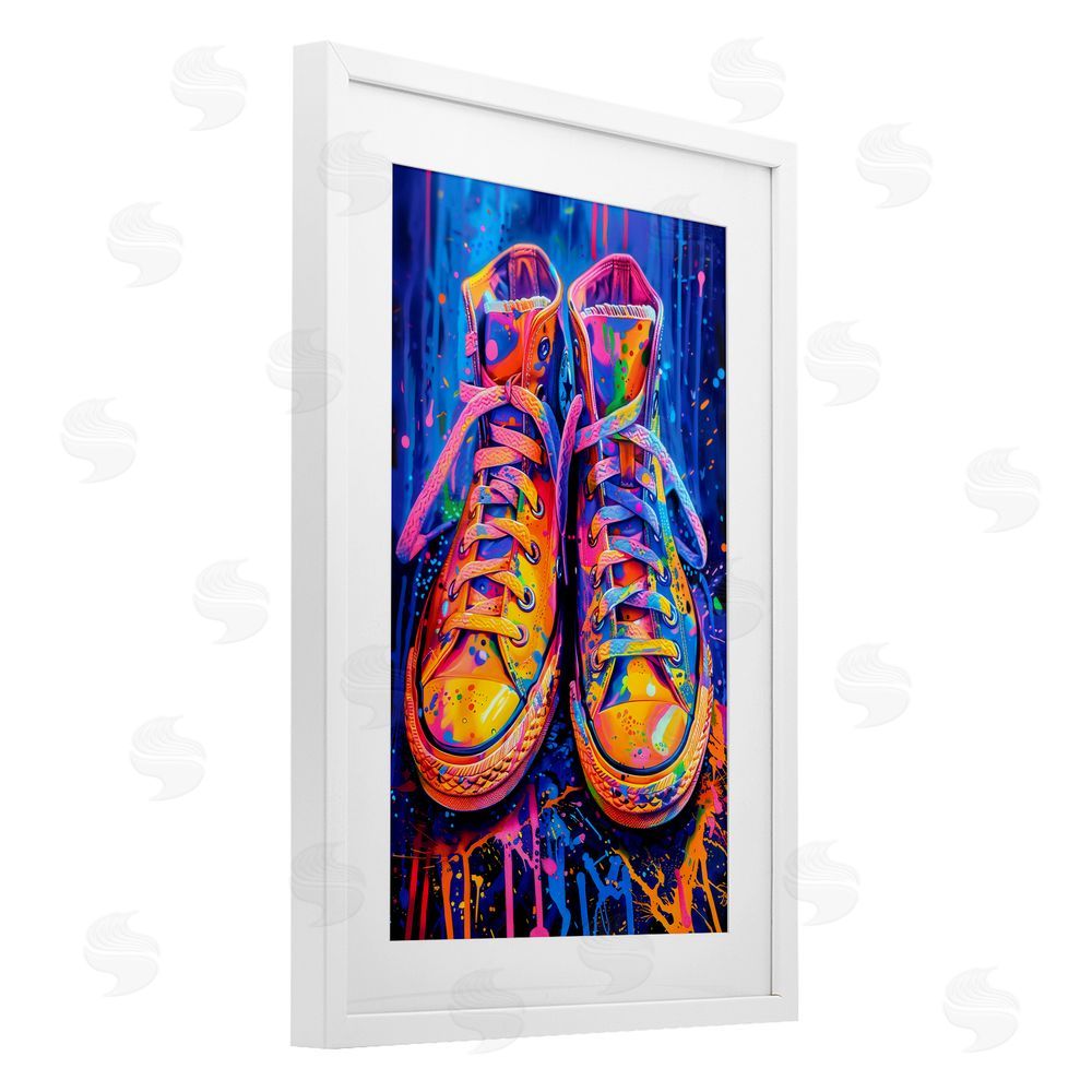Creative Studio Moody Converse with Neon Splash White Framed Print Under Glass Wall Art