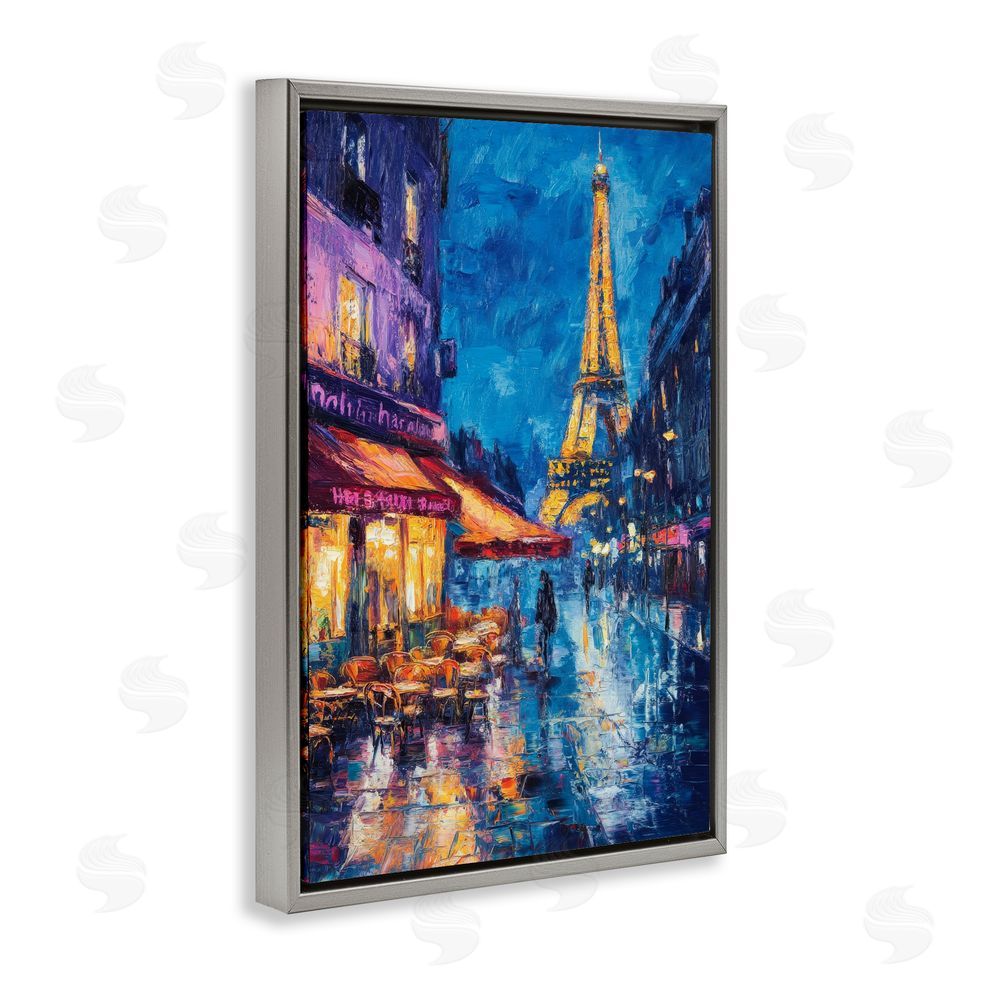Petal Prints Design Dusk Paris Street Scene Gray Floating Frame Canvas Wall Art Print