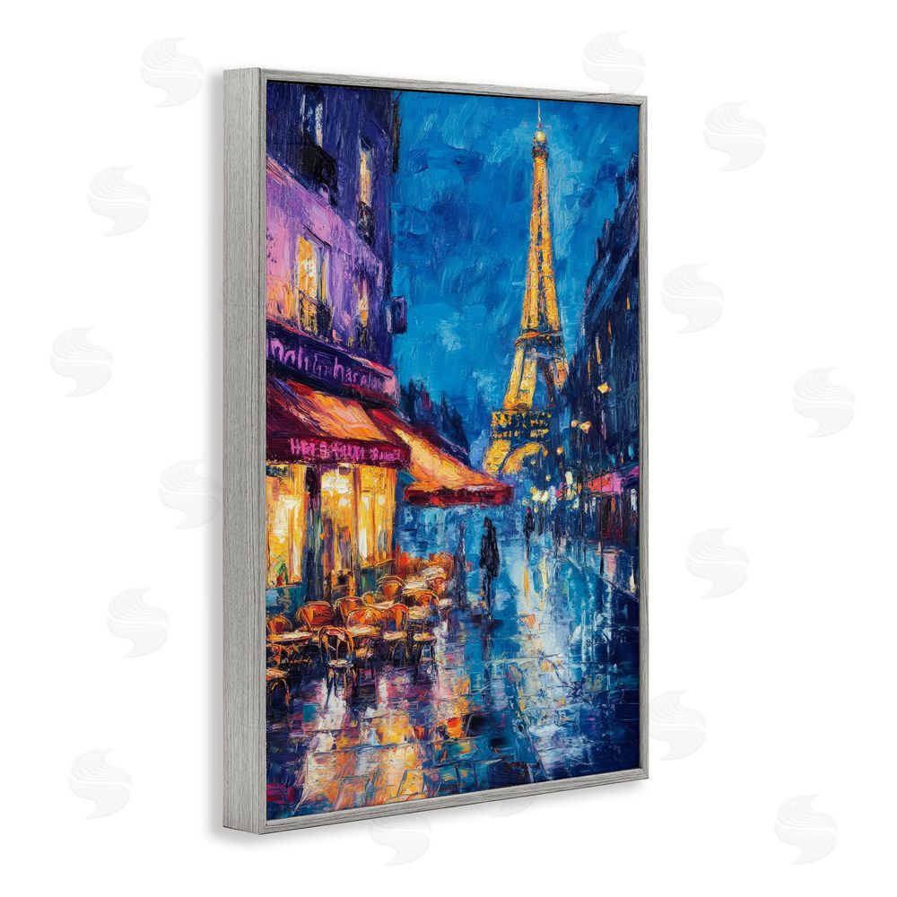 Petal Prints Design Dusk Paris Street Scene Gray Framed Giclee Wall Art Print