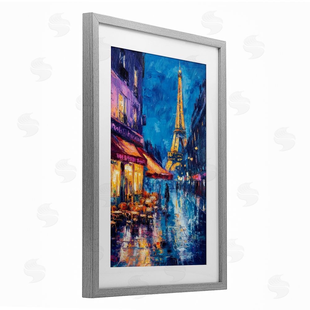 Petal Prints Design Dusk Paris Street Scene Gray Framed Print Under Glass Wall Art