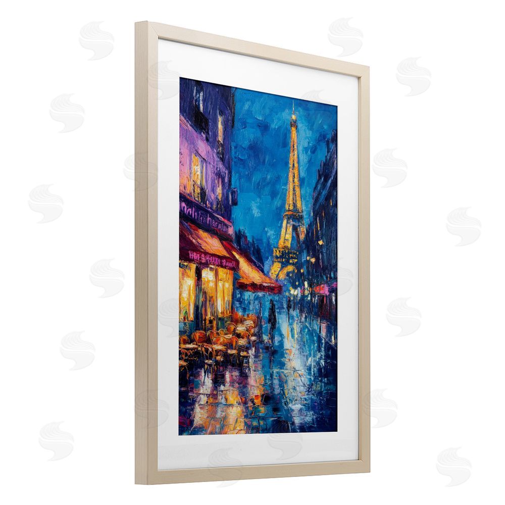 Petal Prints Design Dusk Paris Street Scene Brown Framed Print Under Glass Wall Art