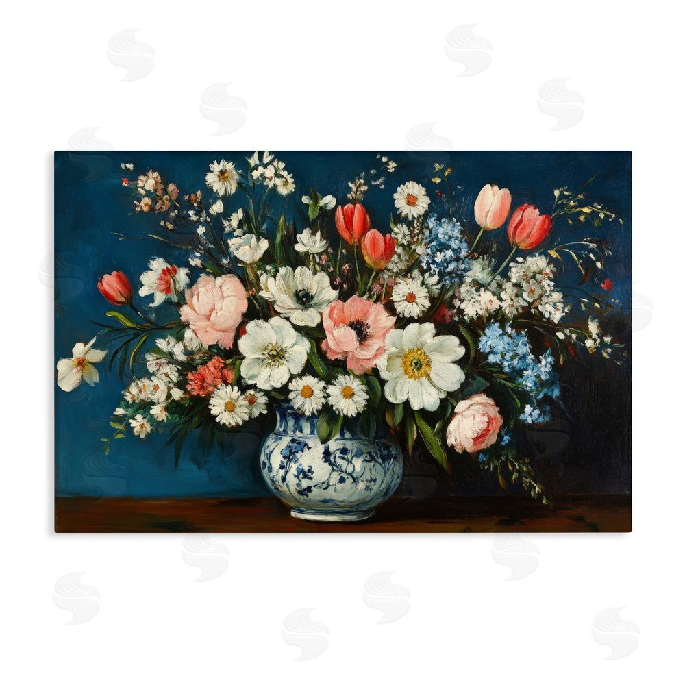 Petal Prints Design Colorful Bouquet in Vase Stretched Canvas Wall Art