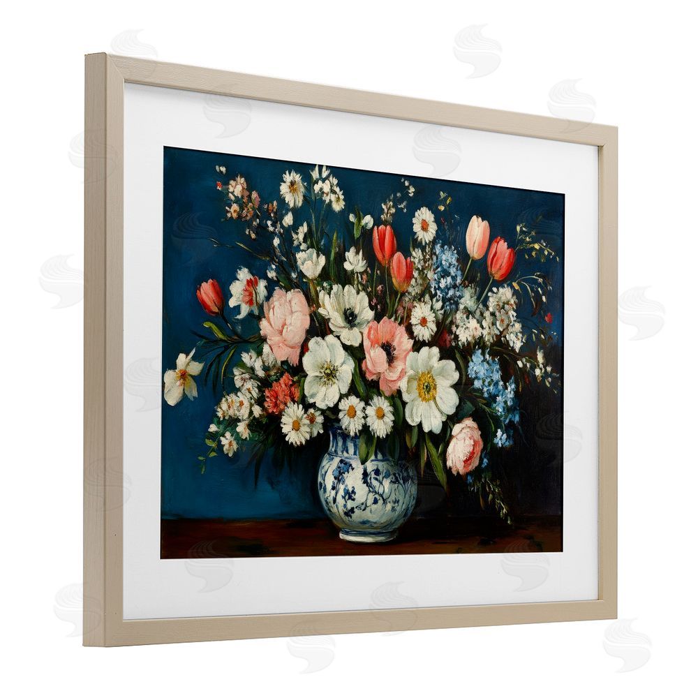 Petal Prints Design Colorful Bouquet in Vase Brown Framed Print Under Glass Wall Art