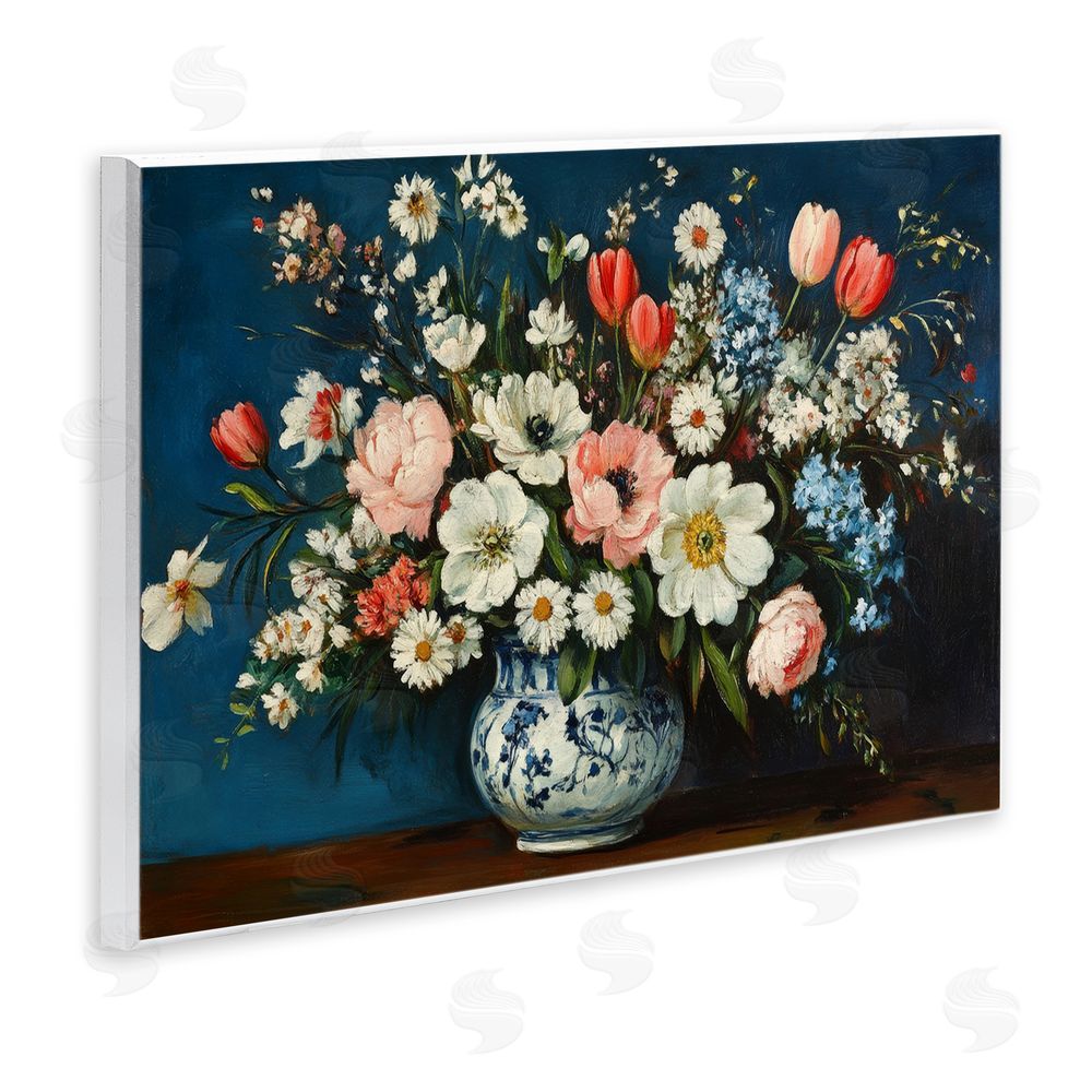 Petal Prints Design Colorful Bouquet in Vase Wall Plaque with Fixed Lithograph Print