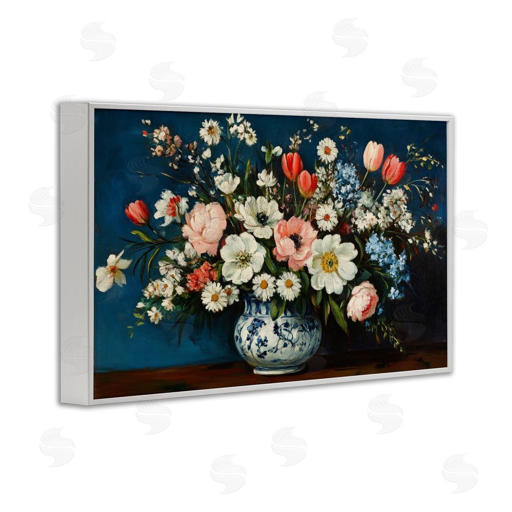 Petal Prints Design Colorful Bouquet in Vase White Framed Giclee Wall Art Print