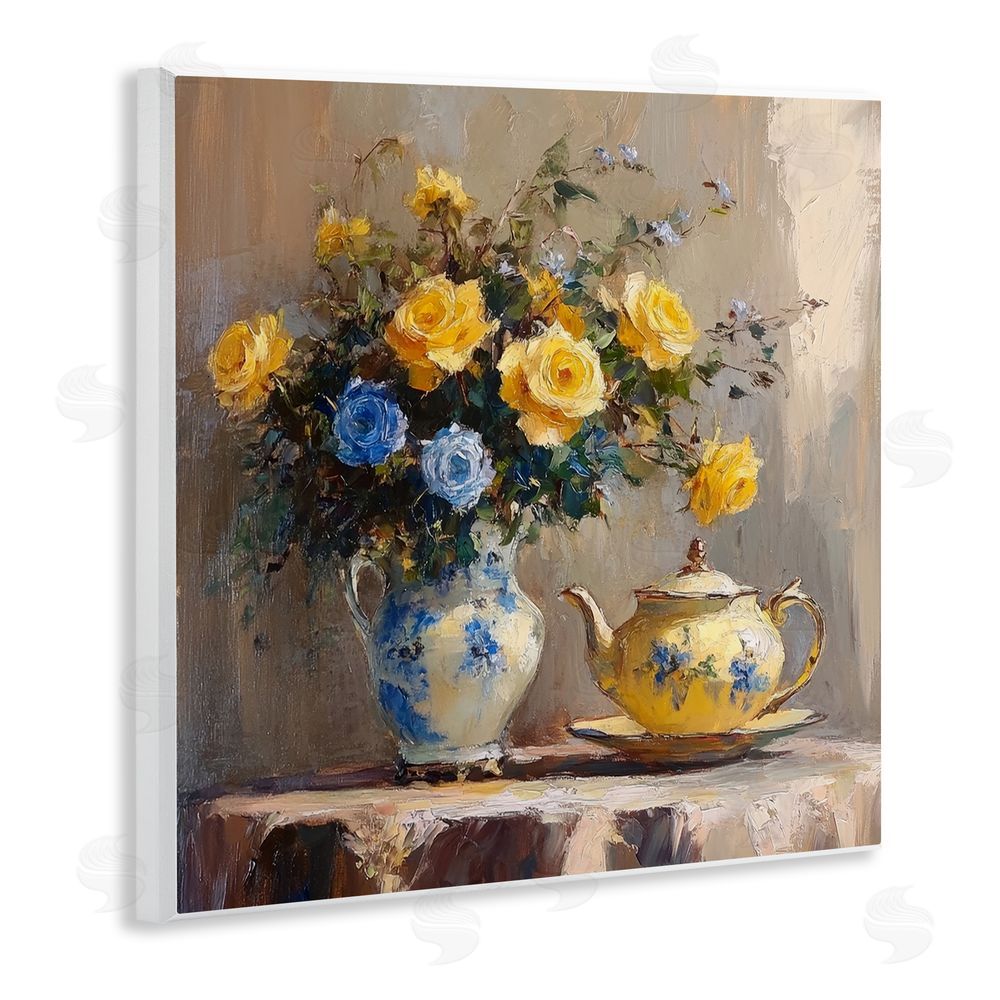 Petal Prints Design Tea Time Blue & Yellow Bouquet Wall Plaque Printed Art