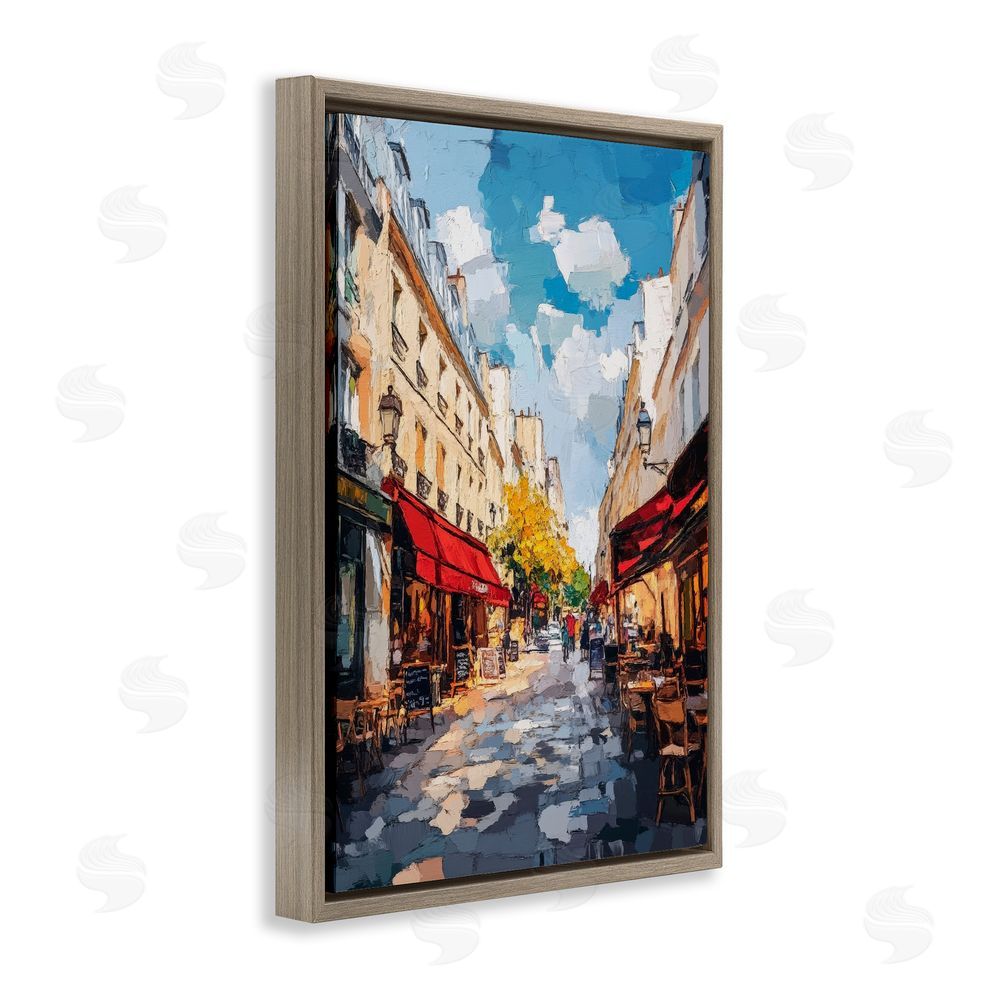 Petal Prints Design Charming Paris Street Scene Brown Floating Frame Stretched Canvas Wall Art Print