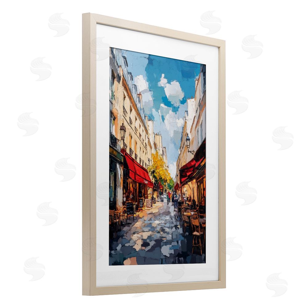 Petal Prints Design Charming Paris Street Scene Brown Framed Print Under Glass with Matting Wall Art