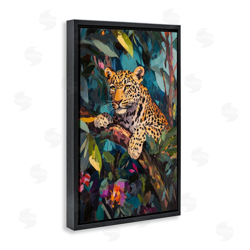 Petal Prints Design One The Wild Side Leopard Black Floating Framed Canvas Wall Art