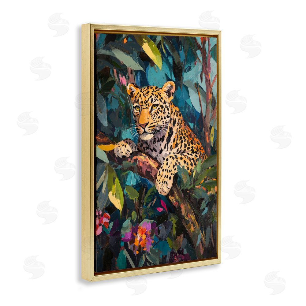 Petal Prints Design One The Wild Side Leopard Gold Floating Framed Canvas Wall Art