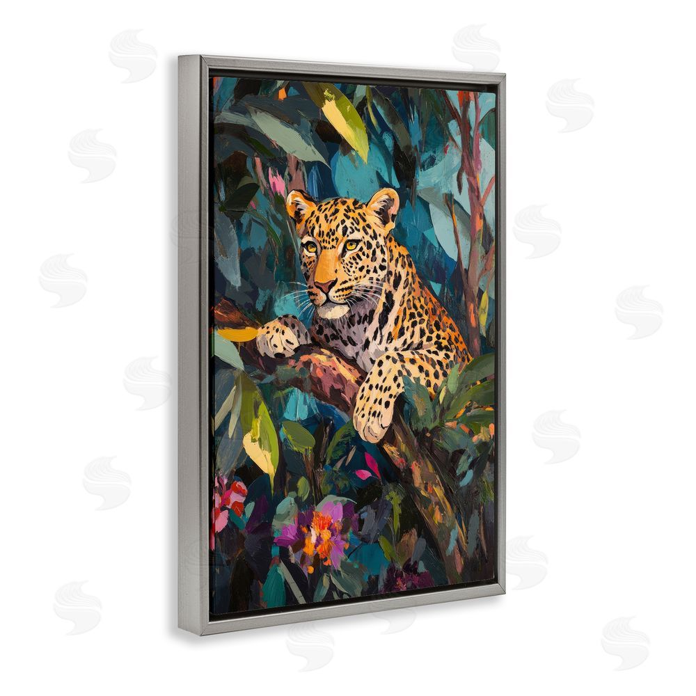 Petal Prints Design One The Wild Side Leopard Gray Floating Framed Canvas Wall Art