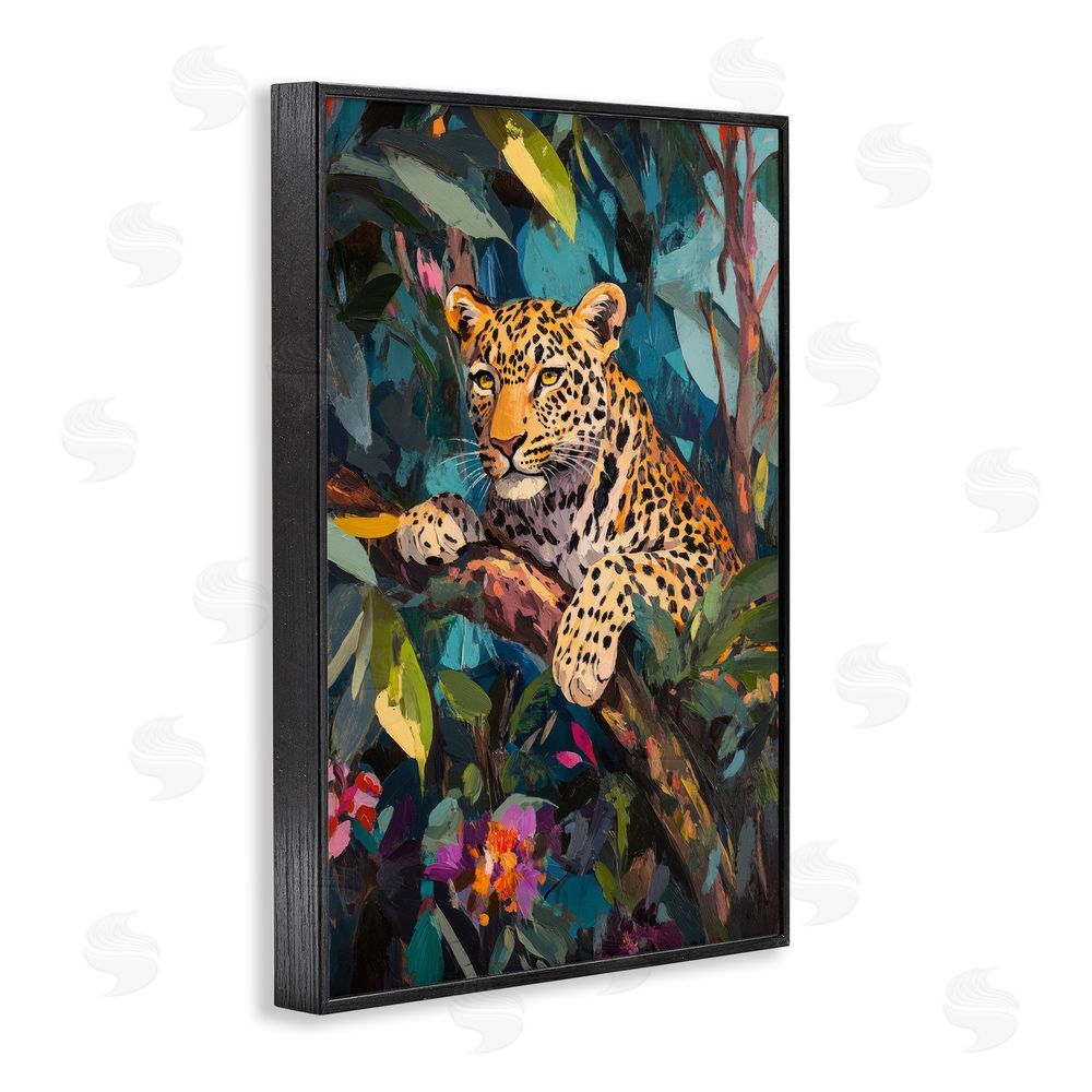 Petal Prints Design One The Wild Side Leopard Black Framed Giclee Wall Art