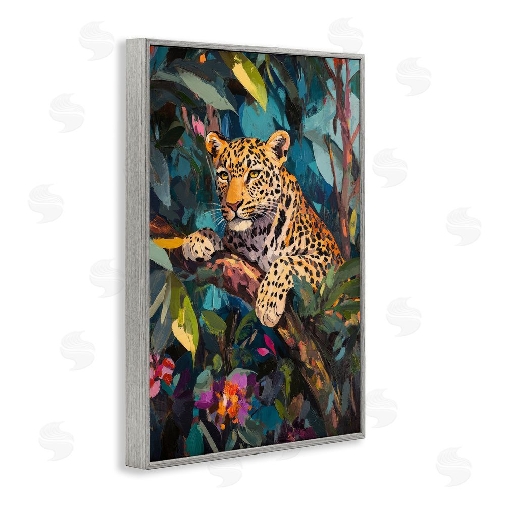 Petal Prints Design One The Wild Side Leopard Gray Framed Giclee Wall Art