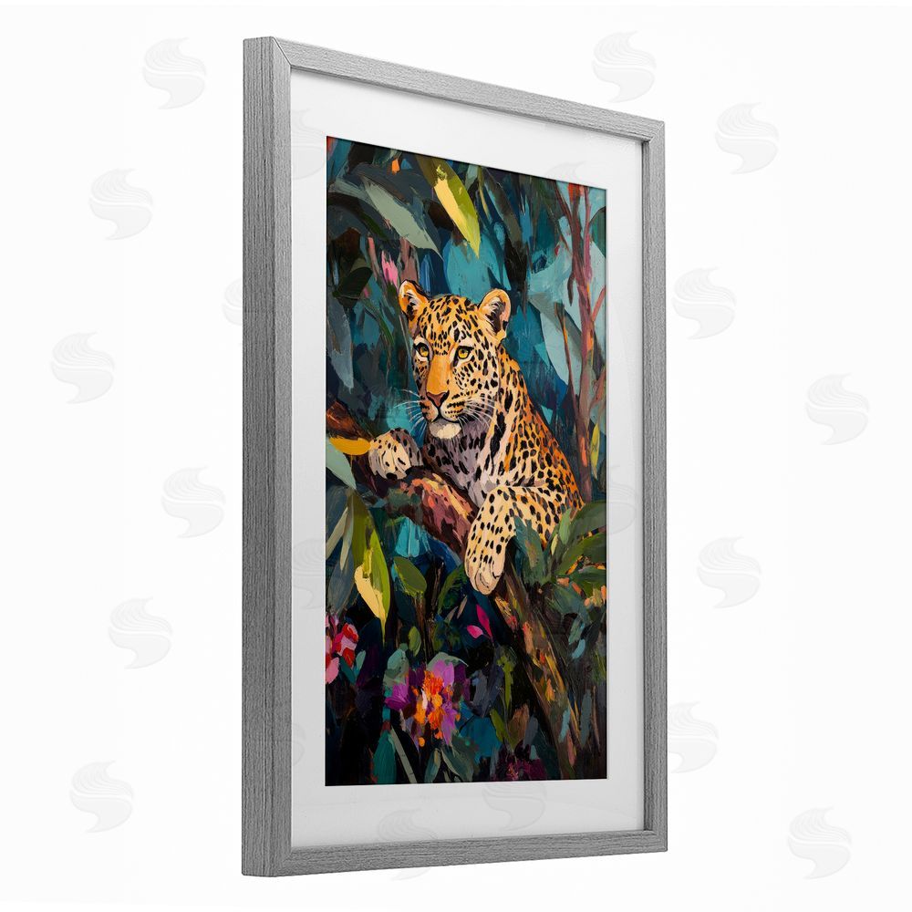 Petal Prints Design One The Wild Side Leopard Gray Framed Print Under Glass Wall Art