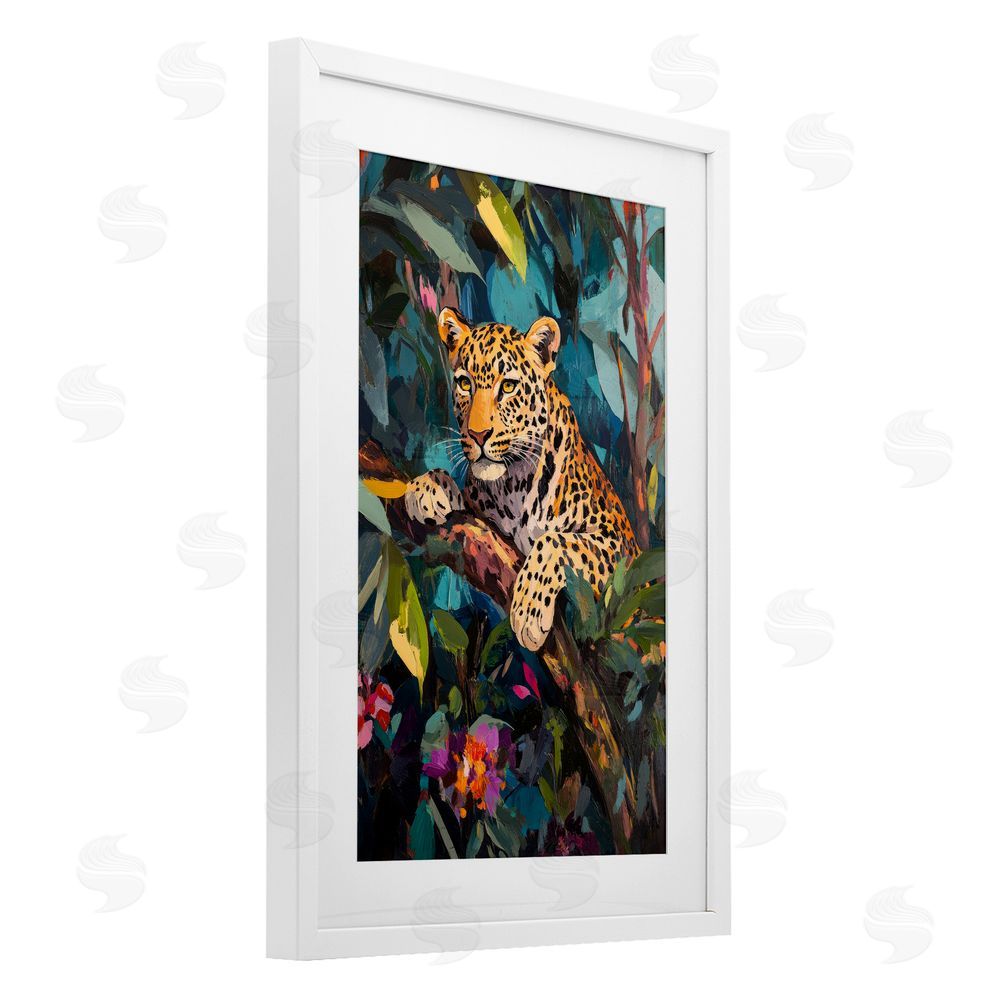 Petal Prints Design One The Wild Side Leopard White Framed Print Under Glass Wall Art