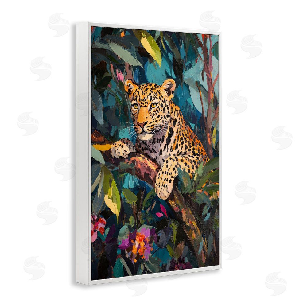 Petal Prints Design One The Wild Side Leopard White Framed Giclee Wall Art