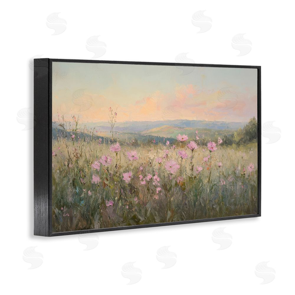 Petal Prints Design Tranquil Meadow At Dawn Black Framed Giclee Wall Art Print