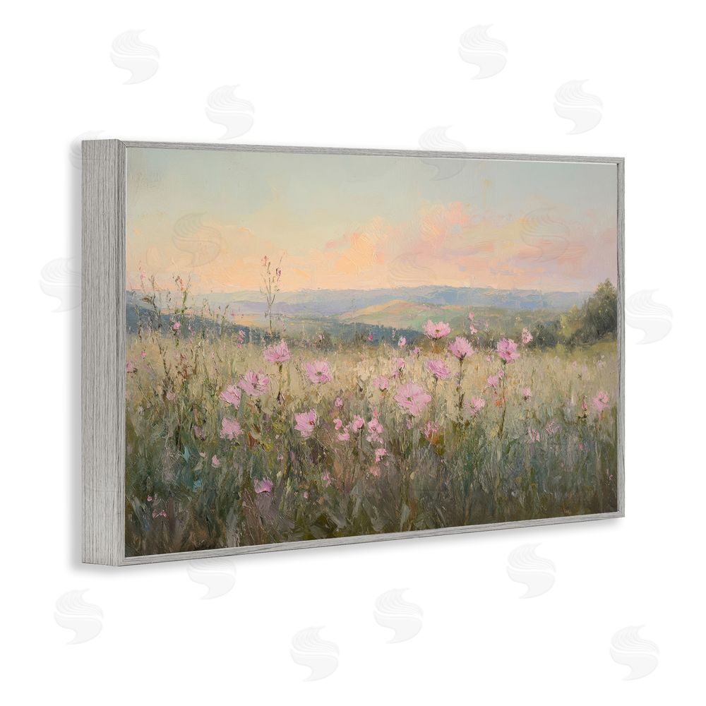 Petal Prints Design Tranquil Meadow At Dawn Gray Framed Giclee Wall Art Print